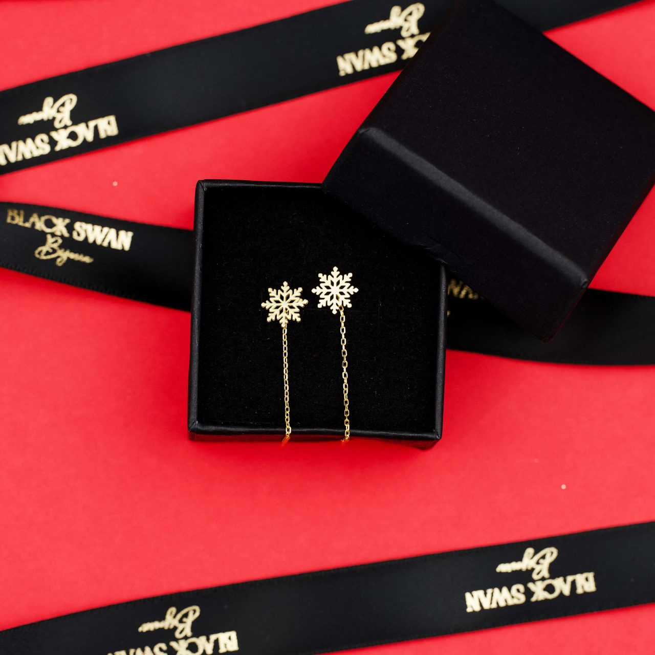 Cercei Fulg de Nea cu lant din Argint 925 suflat cu Aur14 K - Winter Edition [3]