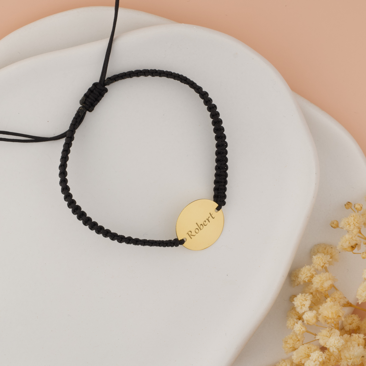 Bratara cu snur reglabil si banut din Argint cu Nume Gravat  - Argint / Argint placat cu Aur 18K [3]