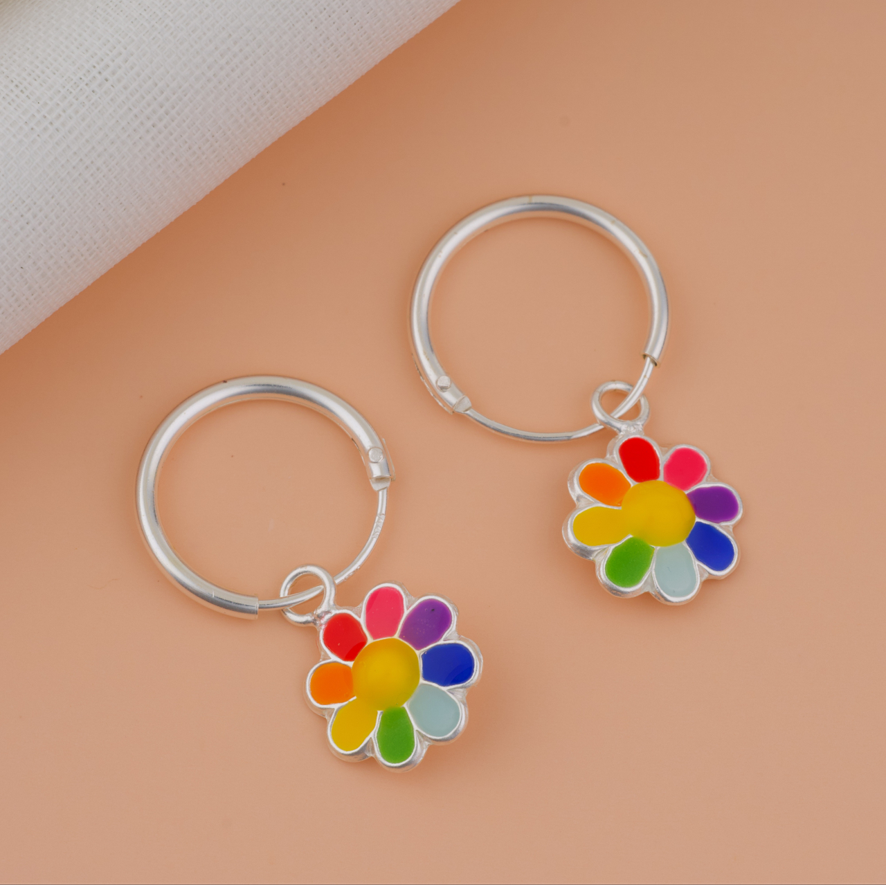 Cercei Argint Premium Girly cu tortita — Cercei fetite cu Floricele Colorate -  Pelicula Anticoroziune [2]