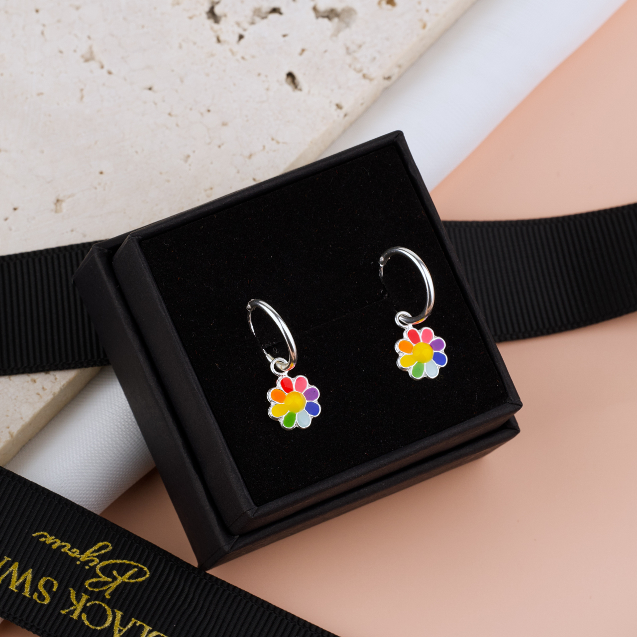 Cercei Argint Premium Girly cu tortita — Cercei fetite cu Floricele Colorate -  Pelicula Anticoroziune [3]