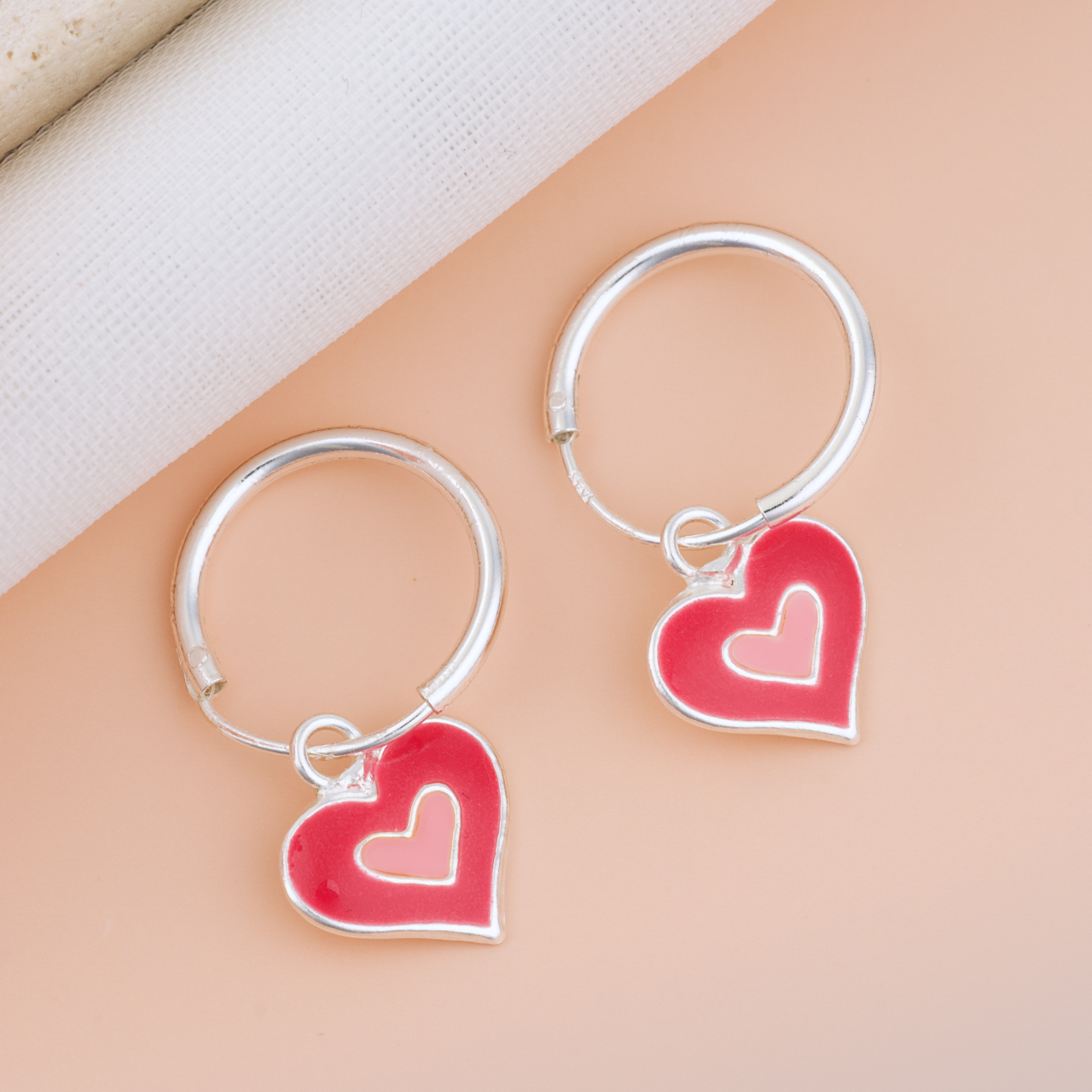 Cercei Argint Premium Girly cu tortita — Cercei Inimioare Roz - Pelicula Anticoroziune [2]