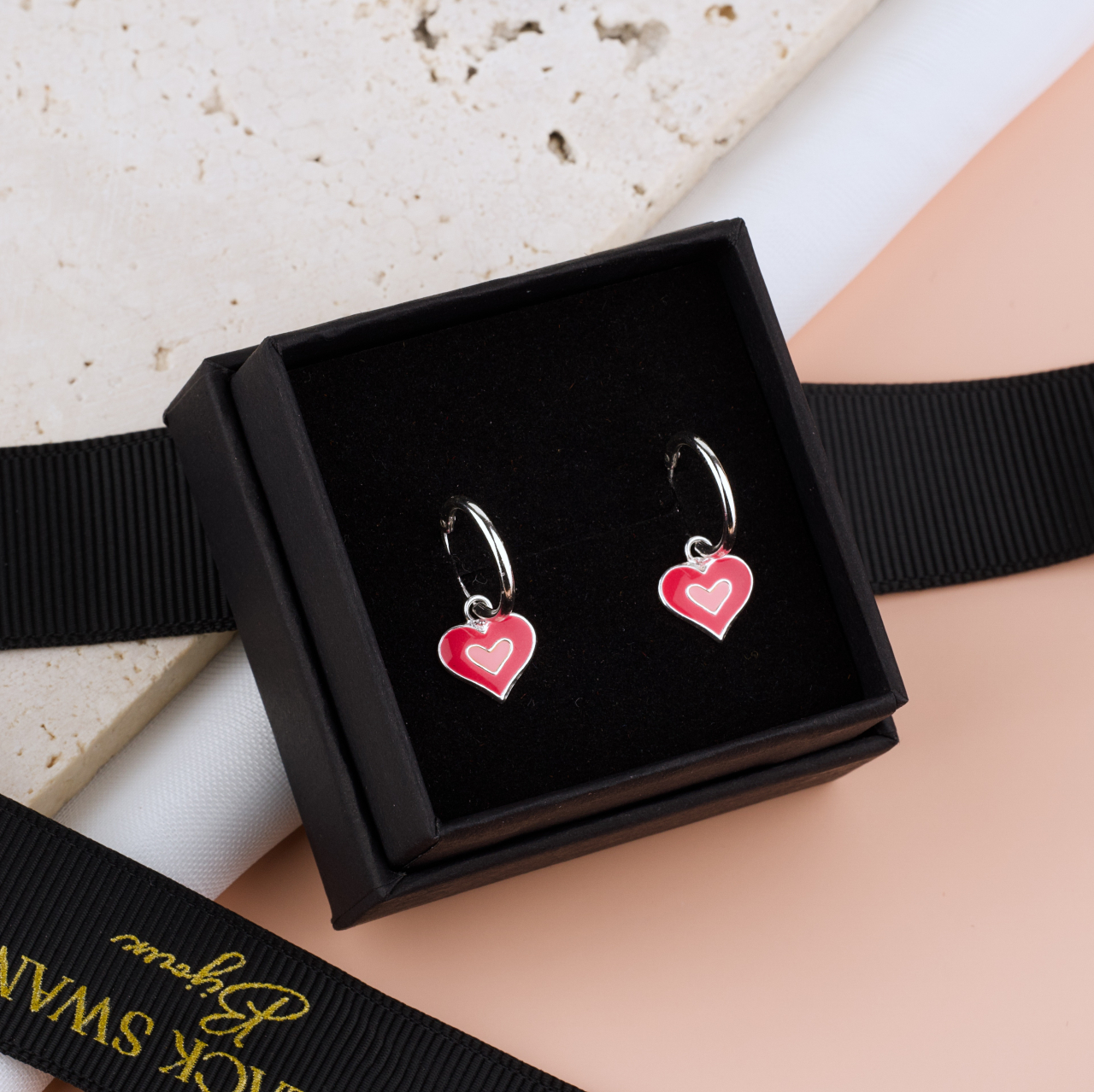 Cercei Argint Premium Girly cu tortita — Cercei Inimioare Roz - Pelicula Anticoroziune [3]