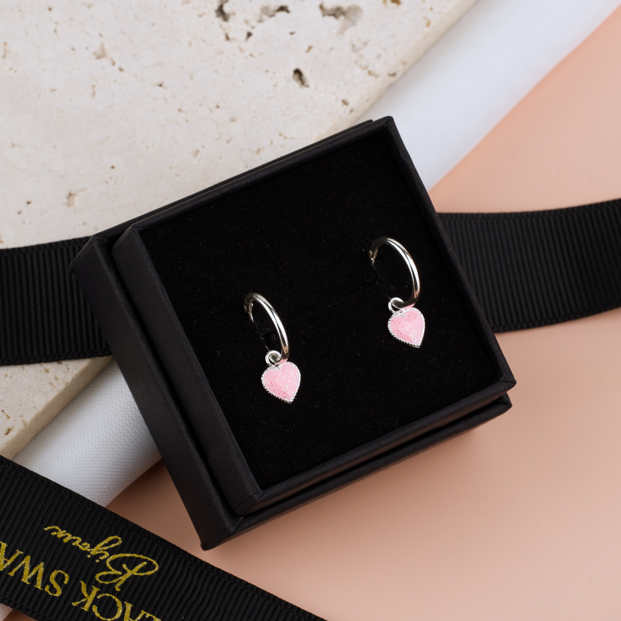 Cercei Argint Premium Girly cu tortita — Cercei Inimioara Roz - Pelicula Anticoroziune [2]