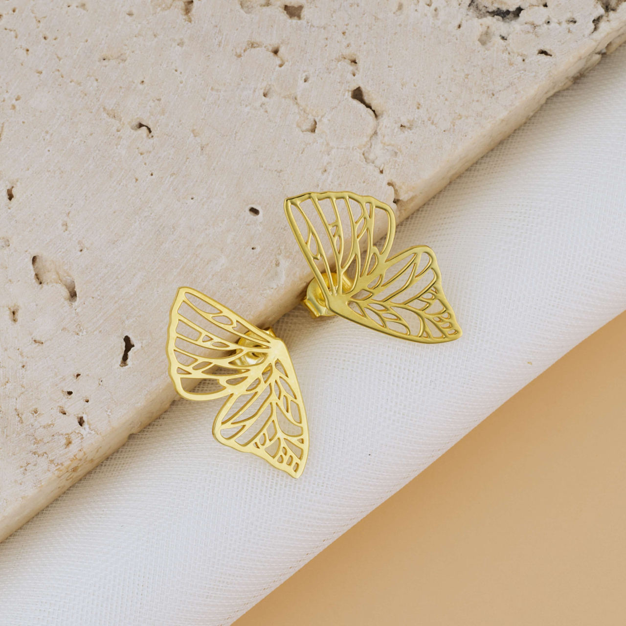 Cercei aripi de fluture Argint suflat cu Aur 18K - Model minimalist [2]