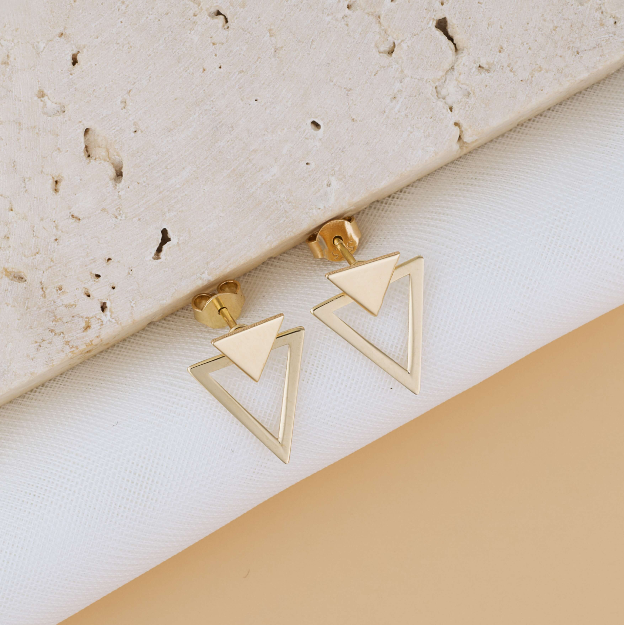 Cercei aur triunghi dublu - Cercei geometrici aur 14K [2]