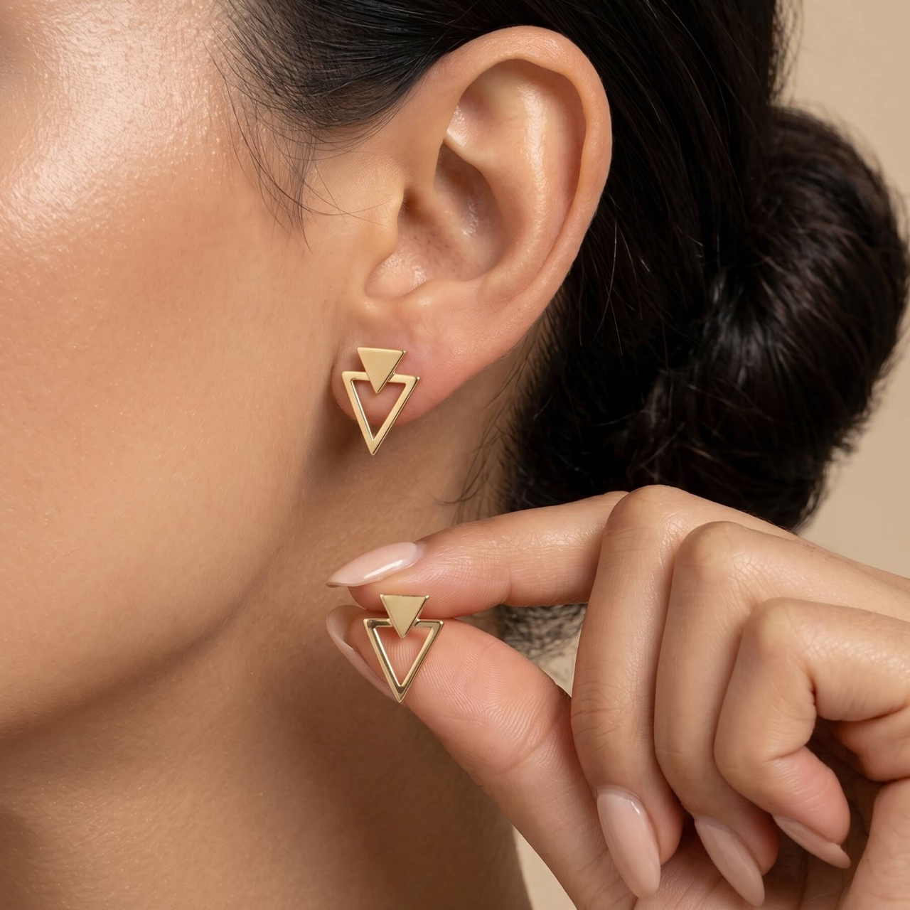Cercei aur triunghi dublu - Cercei geometrici aur 14K [2]