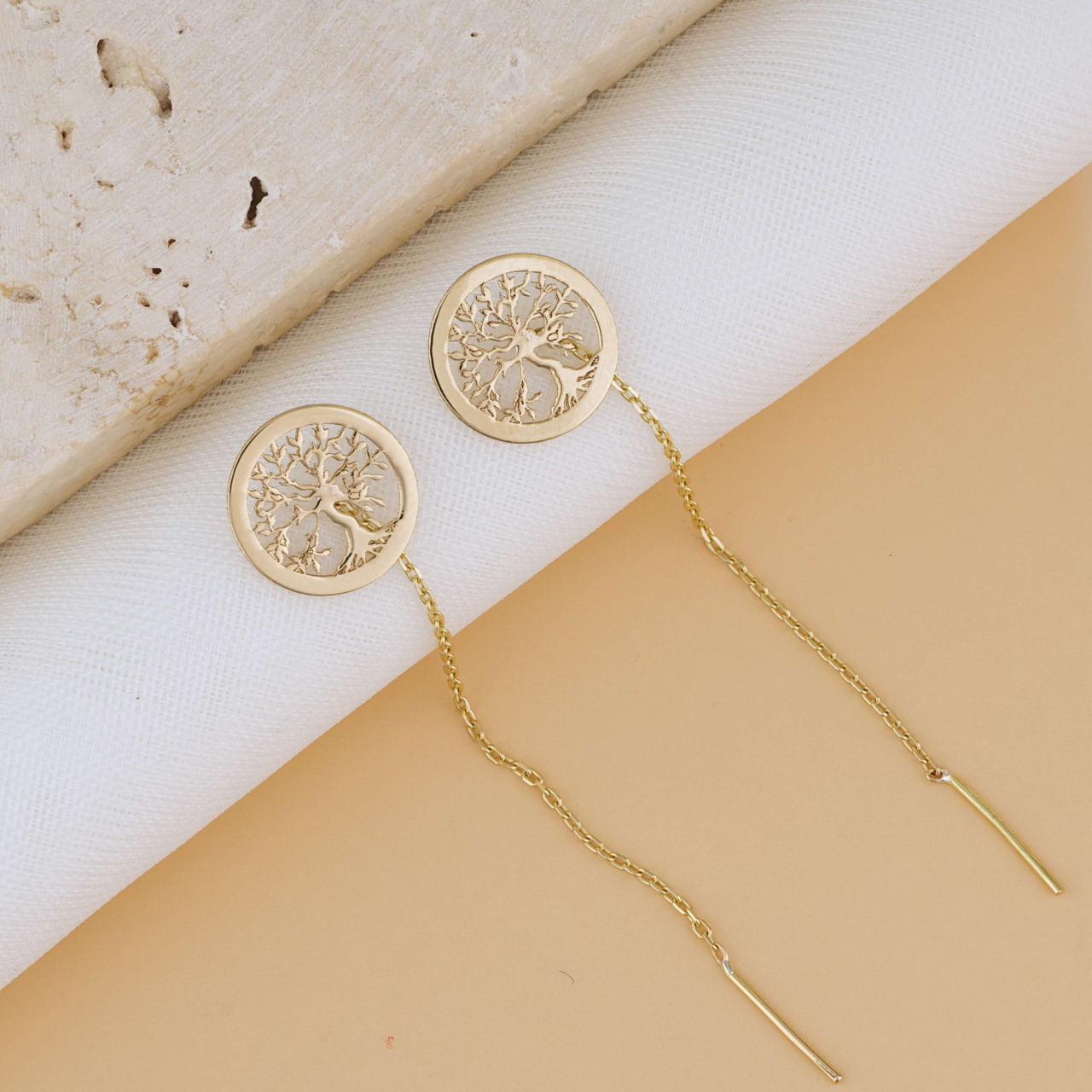 Cercei lungi cu lantisor Copacul Vietii din Aur 14K [2]