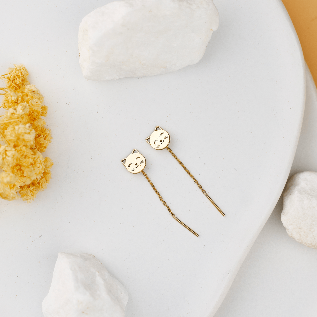 Cercei din Aur 14K cu extensie lantisor si model pisica [2]