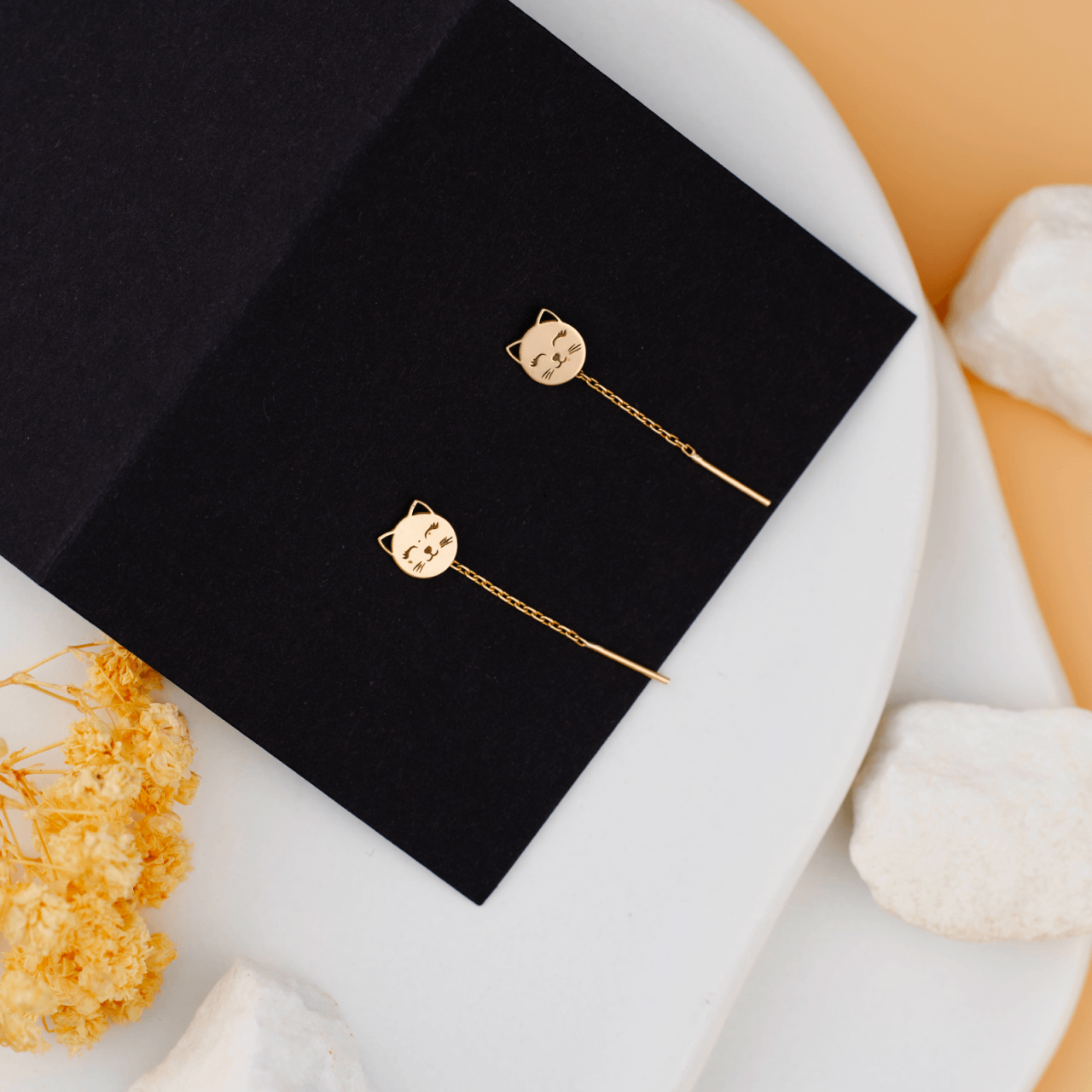 Cercei din Aur 14K cu extensie lantisor si model pisica [3]