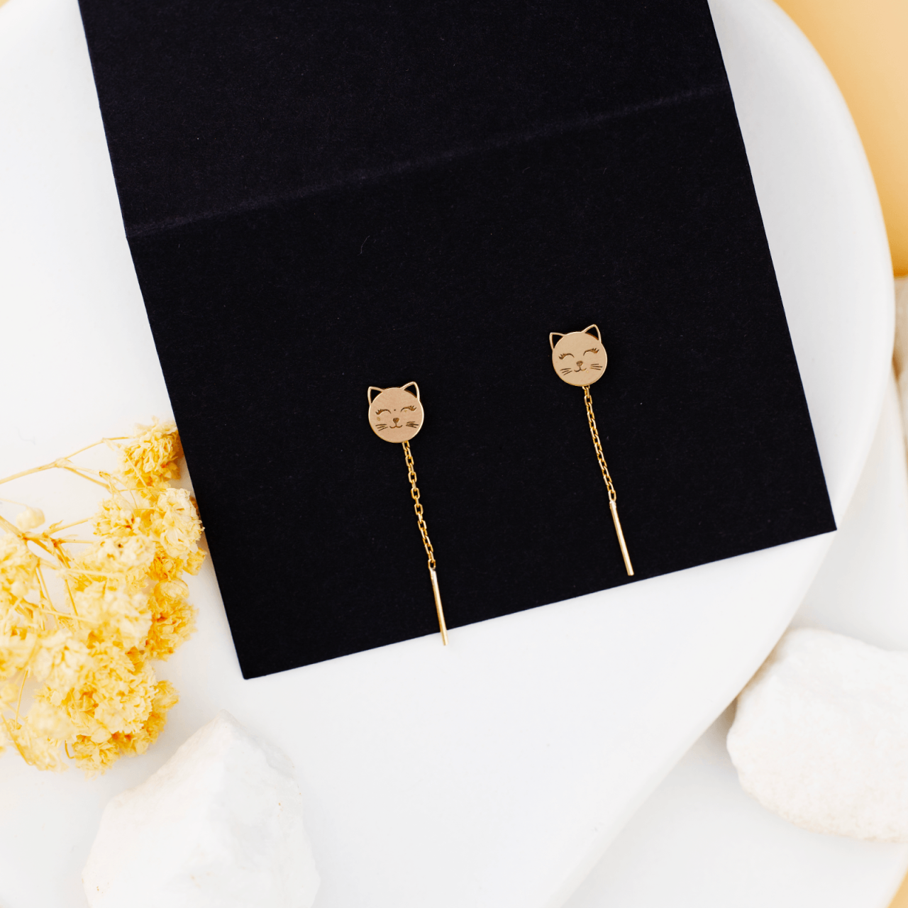 Cercei din Aur 14K cu extensie lantisor si model pisica [4]