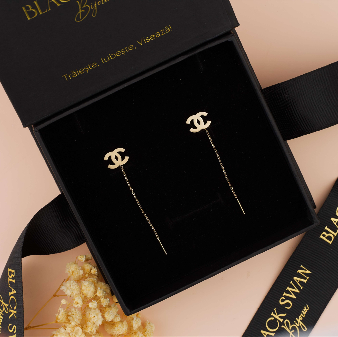 Cercei lungi cu lantisor din Aur 14K -  Model CC - Chanel [2]