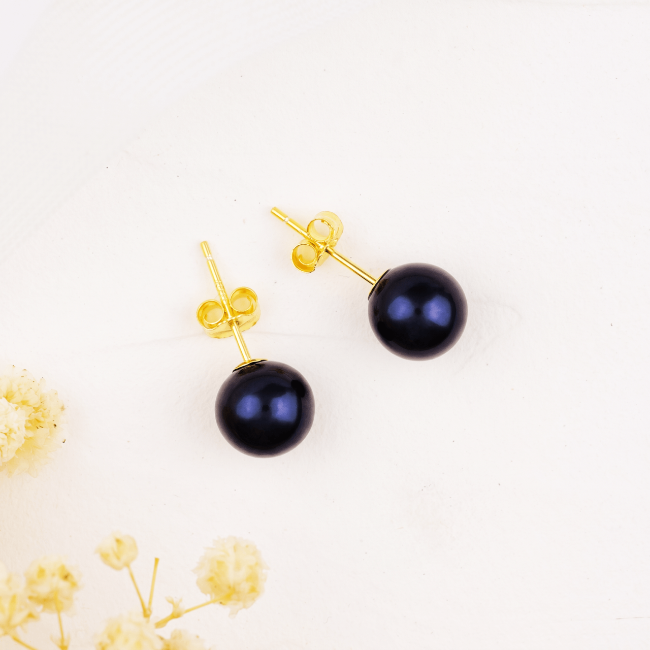 Cercei perle negre 8 mm din Argint placat cu Aur 18K [2]