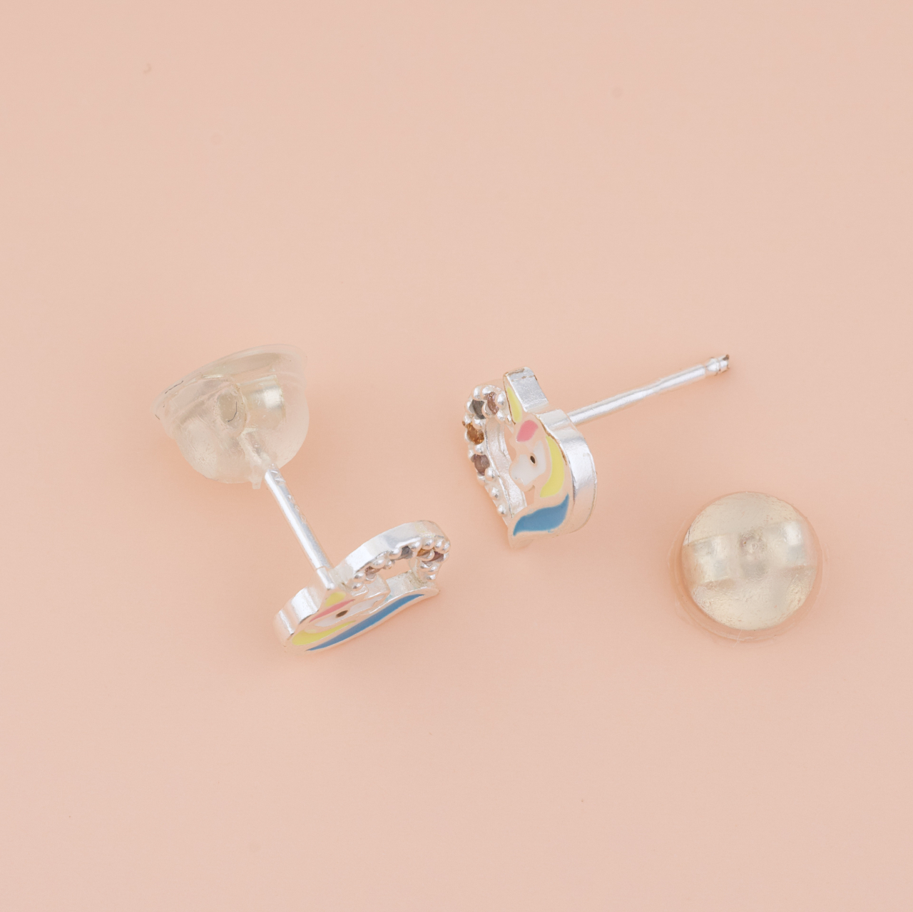 Cercei Premium Unicorn / Inorog din Argint 925 — Cheita cu Protectie Silicon Ureche [2]