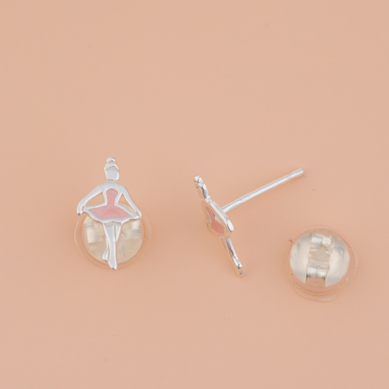 Cercei Premium Balerina din Argint 925 pentru fetite — Cheita cu Protectie Silicon Ureche [2]