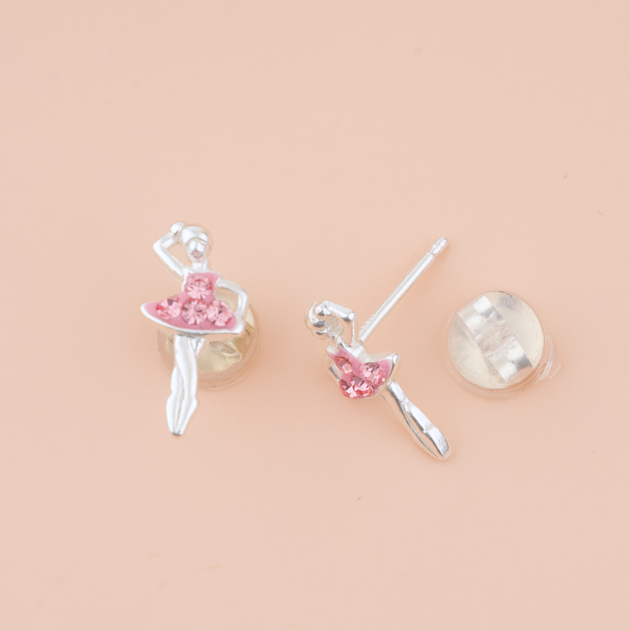 Cercei Premium Balerina din Argint 925 pentru fetite — Cheita cu Protectie Silicon Ureche [2]