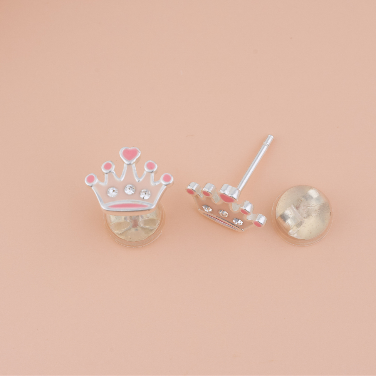 Cercei Premium Coroana din Argint 925 pentru fetite — Cheita cu Protectie Silicon Ureche [2]