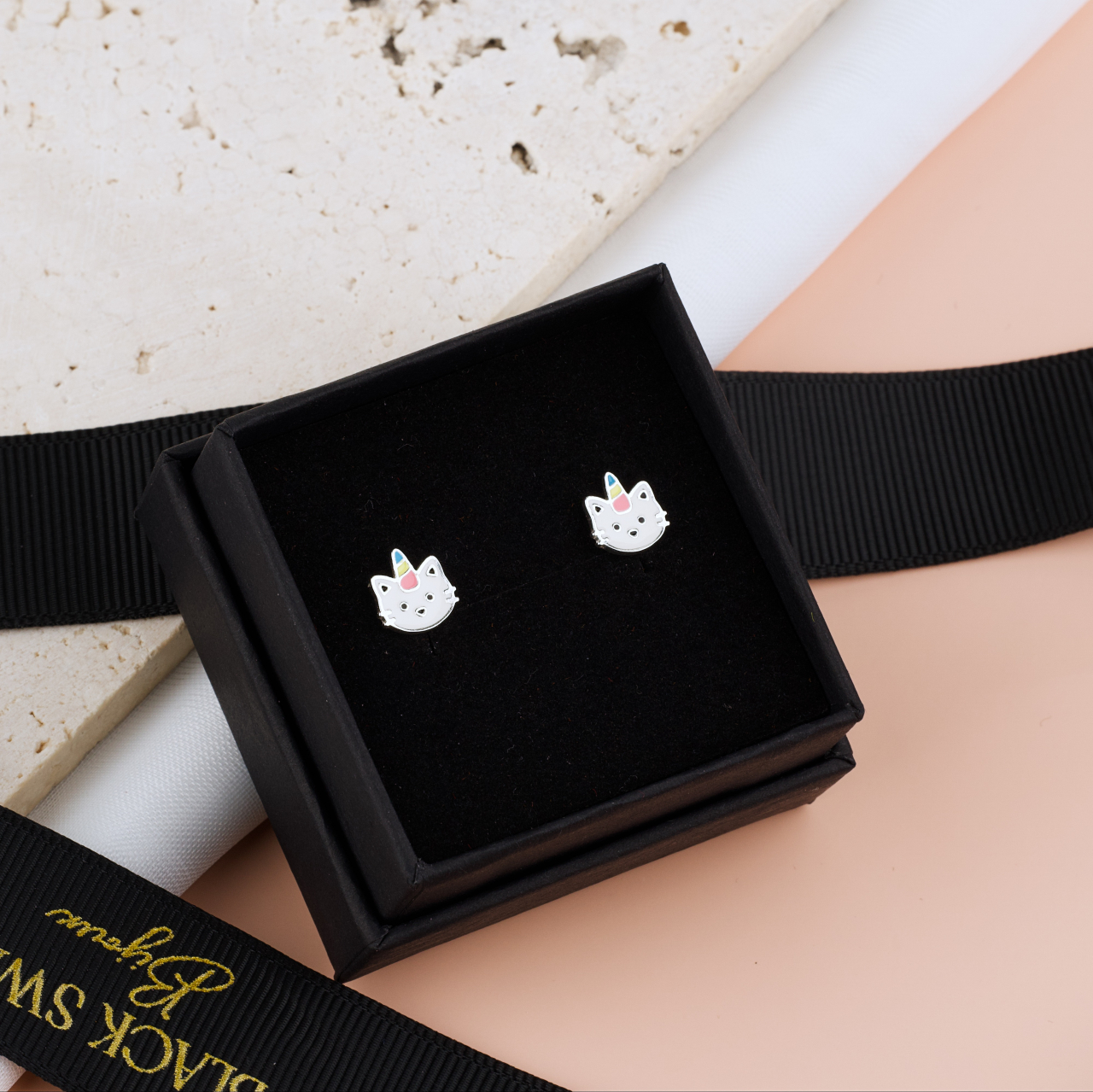 Cercei Premium Pisica Unicorn din Argint 925 pentru fetite — Cheita cu Protectie Silicon Ureche [3]