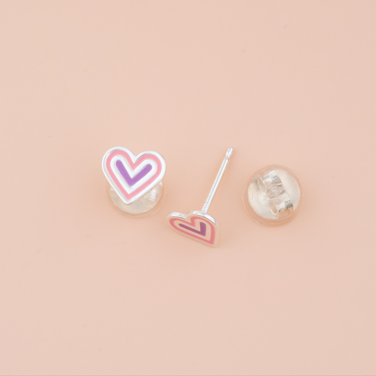 Cercei Premium Inimioare colorate din Argint 925 pentru fetite — Cheita cu Protectie Silicon Ureche [2]