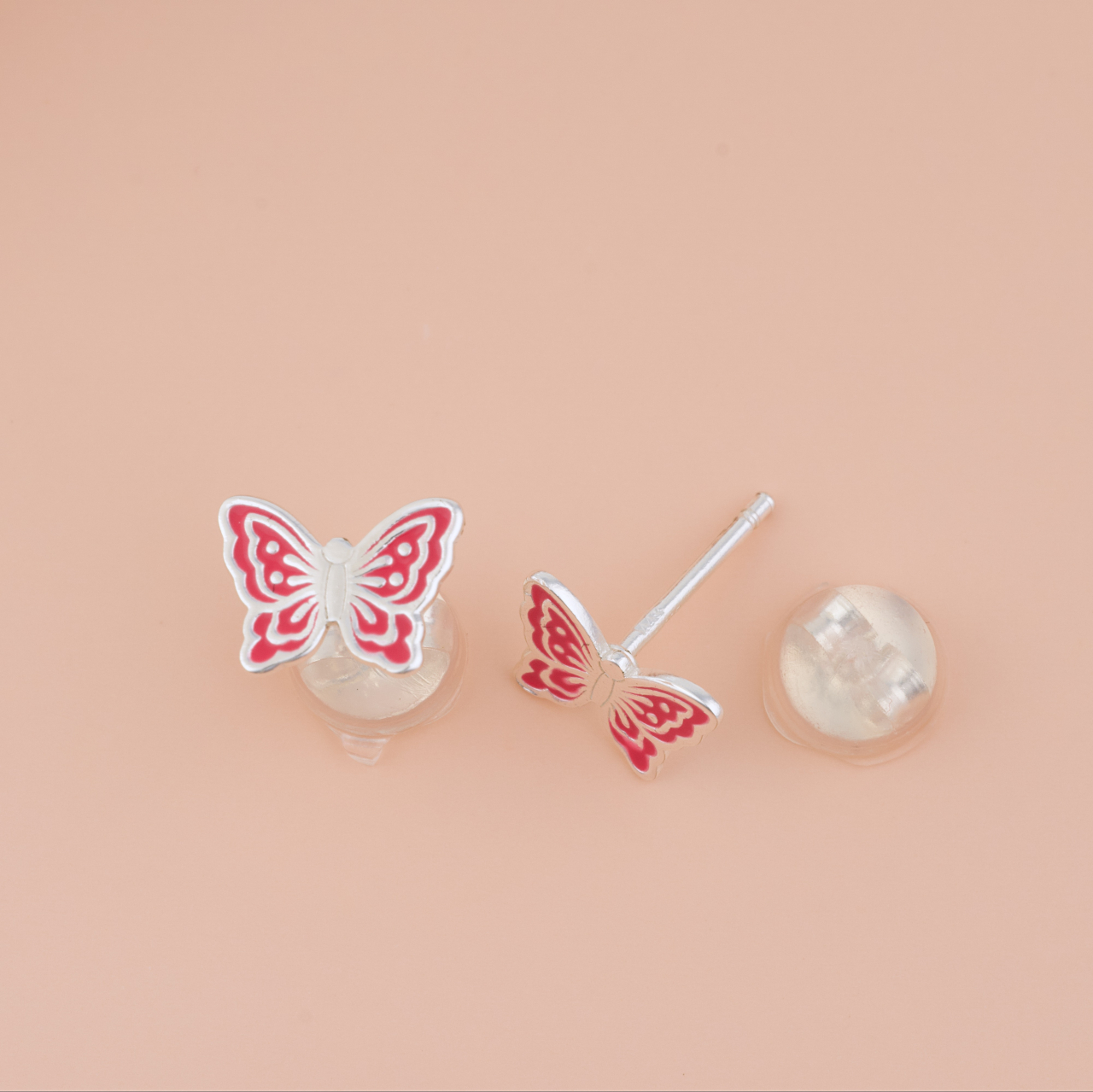 Cercei Premium Fluturasi din Argint 925 pentru fetite — Cheita cu Protectie Silicon Ureche [2]