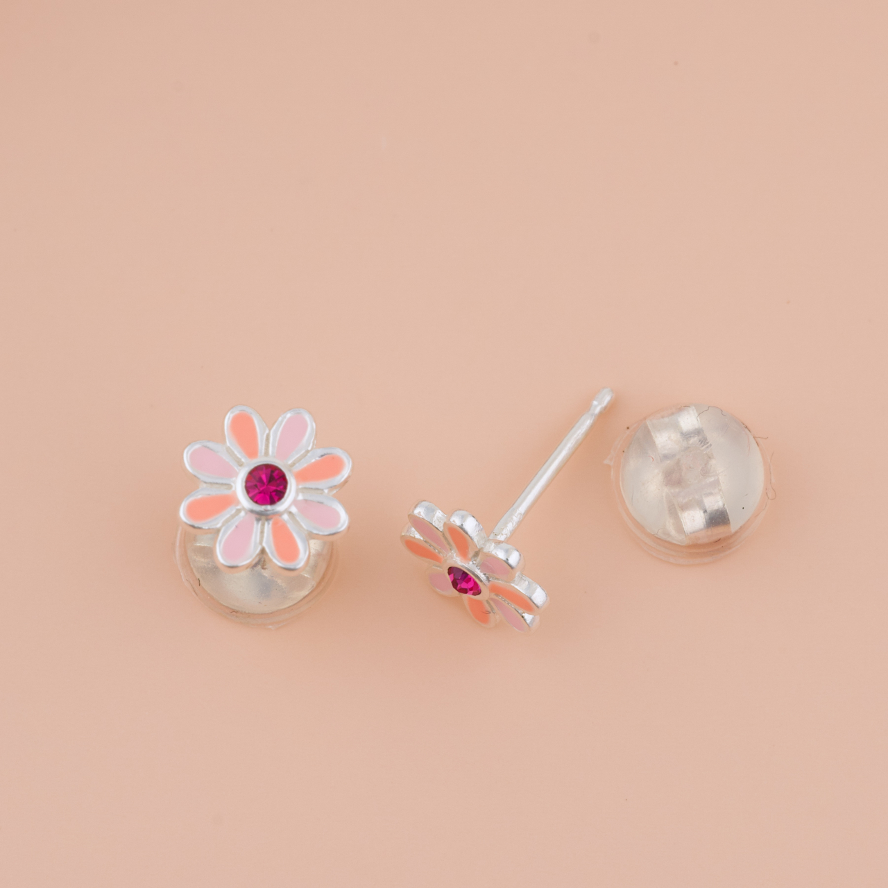 Cercei Premium Floare cu Cristal din Argint 925 pentru fetite — Cheita cu Protectie Silicon Ureche [2]