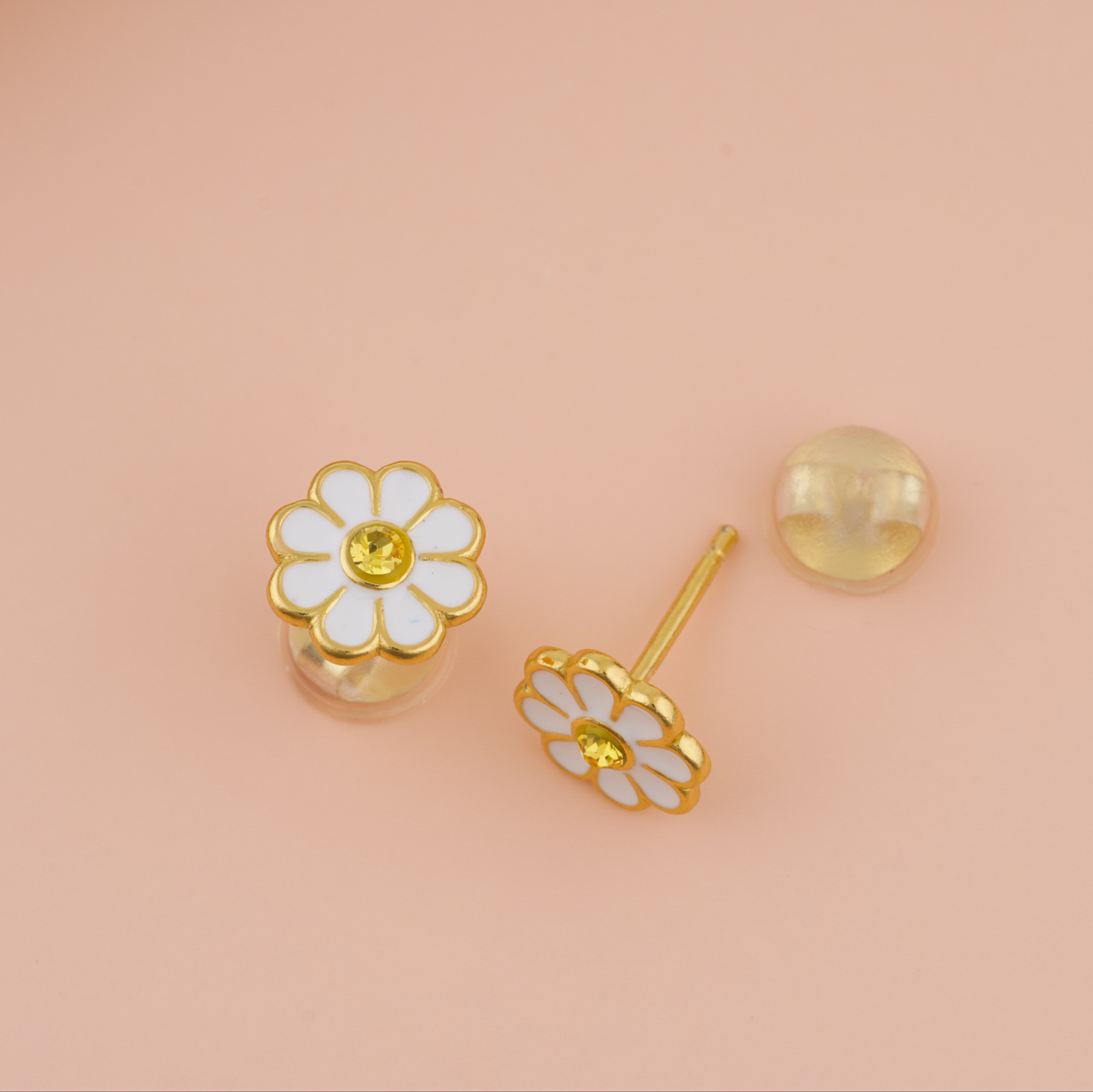 Cercei Premium Margareta Aurie din Argint 925 pentru fetite — Cheita cu Protectie Silicon Ureche [2]