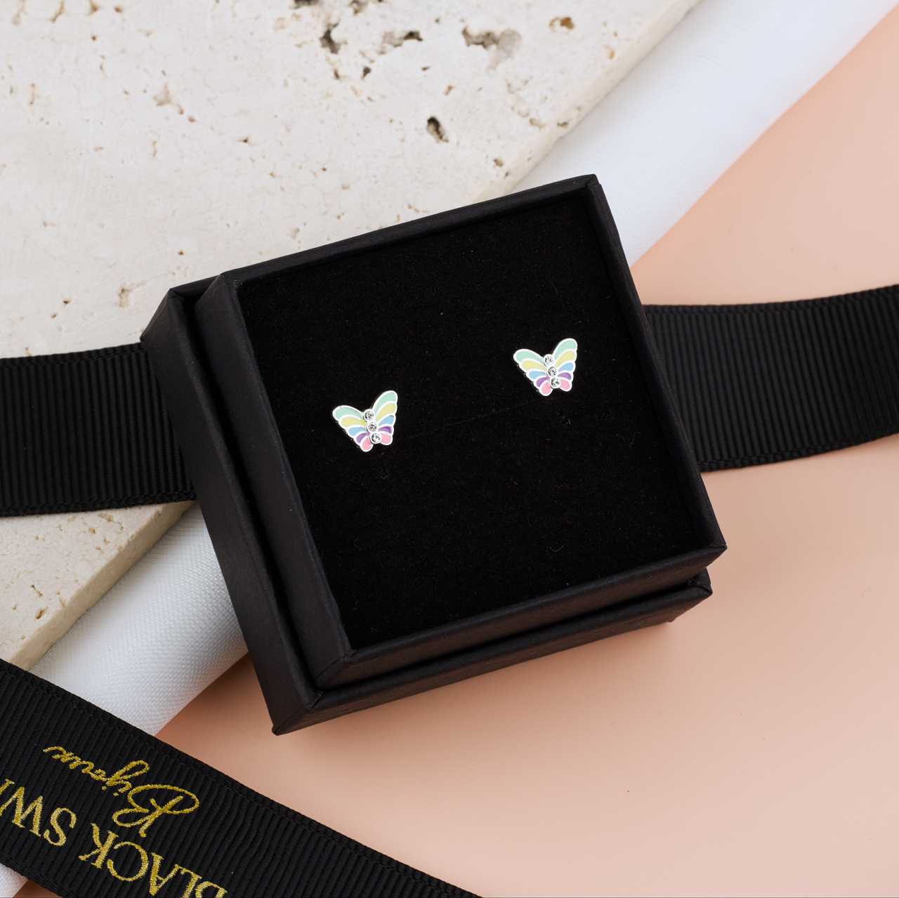 Cercei Premium Fluturas Colorat din Argint 925 pentru fetite — Cheita cu Protectie Silicon Ureche [3]