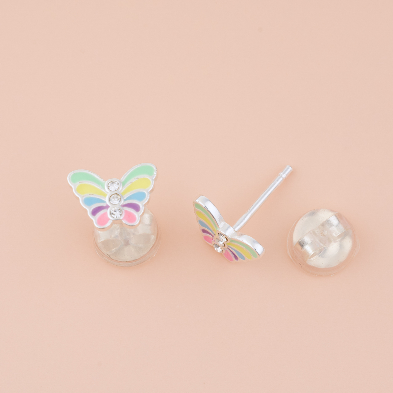 Cercei Premium Fluturas Colorat din Argint 925 pentru fetite — Cheita cu Protectie Silicon Ureche [2]