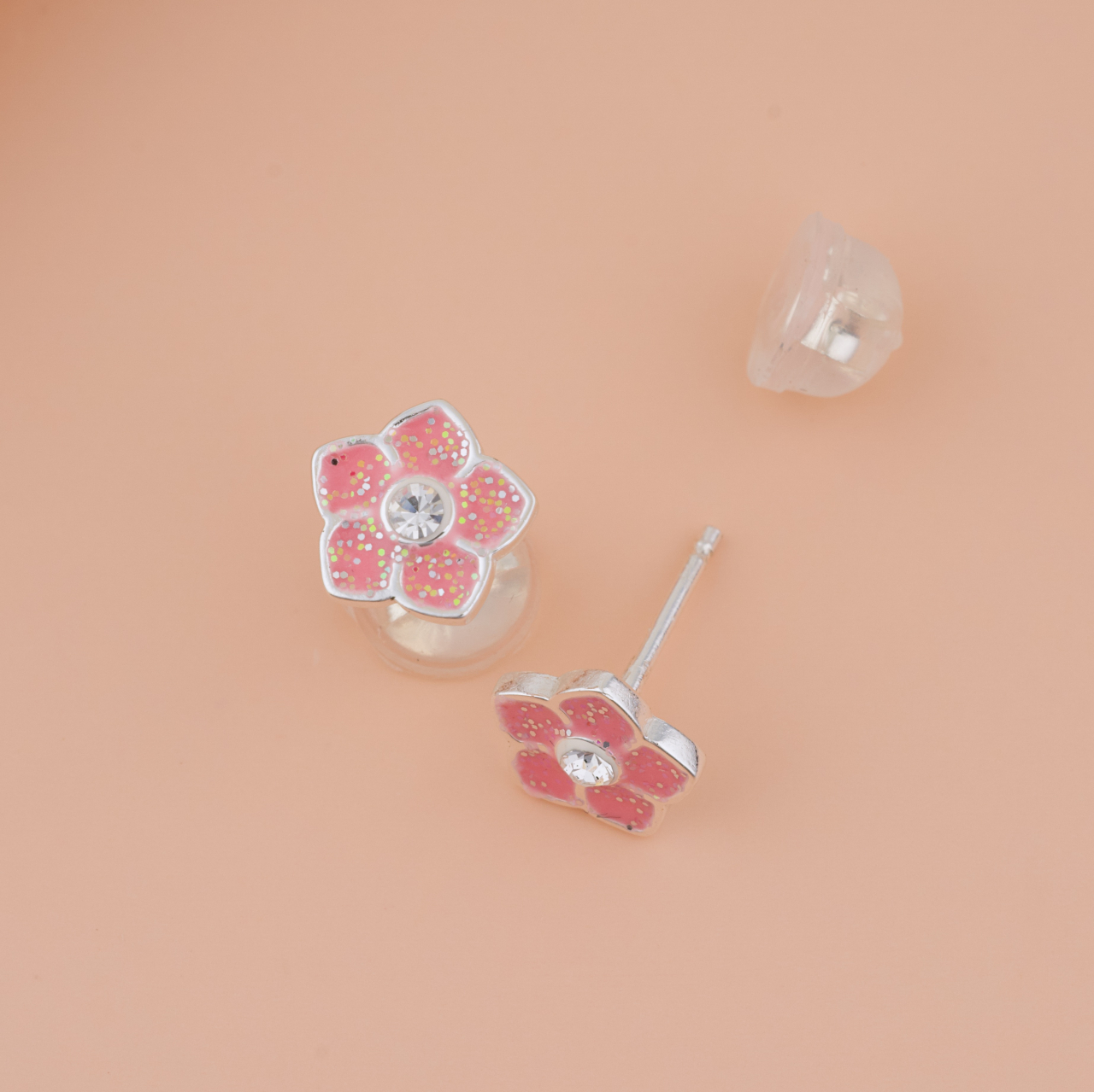 Cercei Premium Floare din Argint 925 pentru fetite — Cheita cu Protectie Silicon Ureche [2]