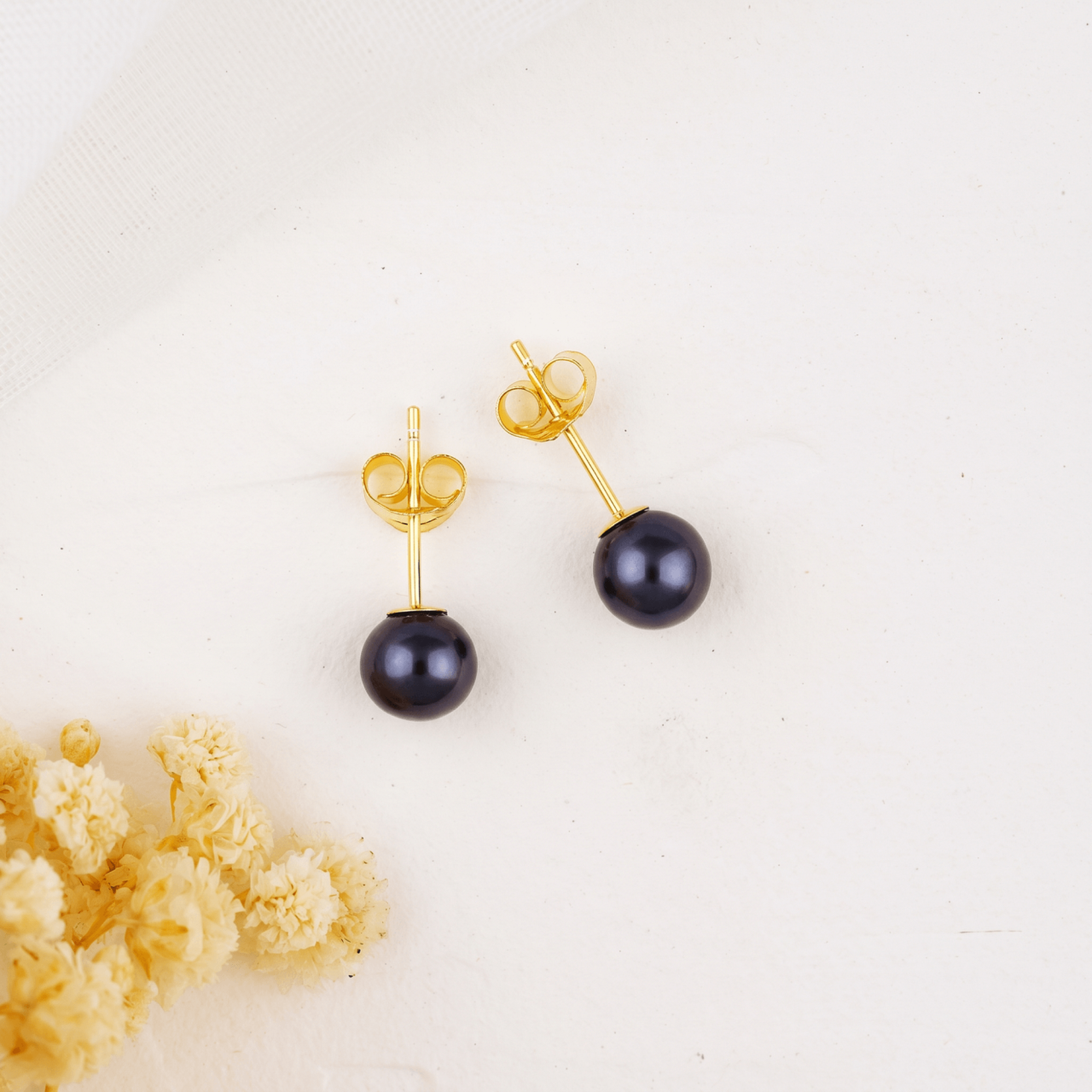 Cercei perle negre 6 mm din Argint placat cu Aur 18K [2]