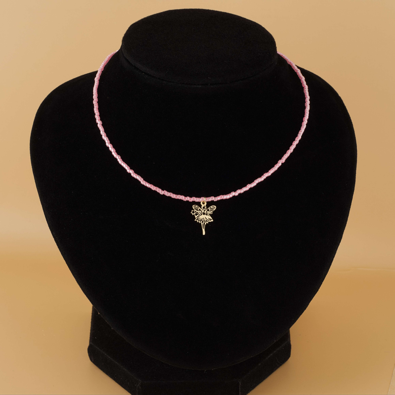 Chocker colorat cu margele Miyuki roz si pandantiv Zana Magica / Fairy din Aur 14K [4]