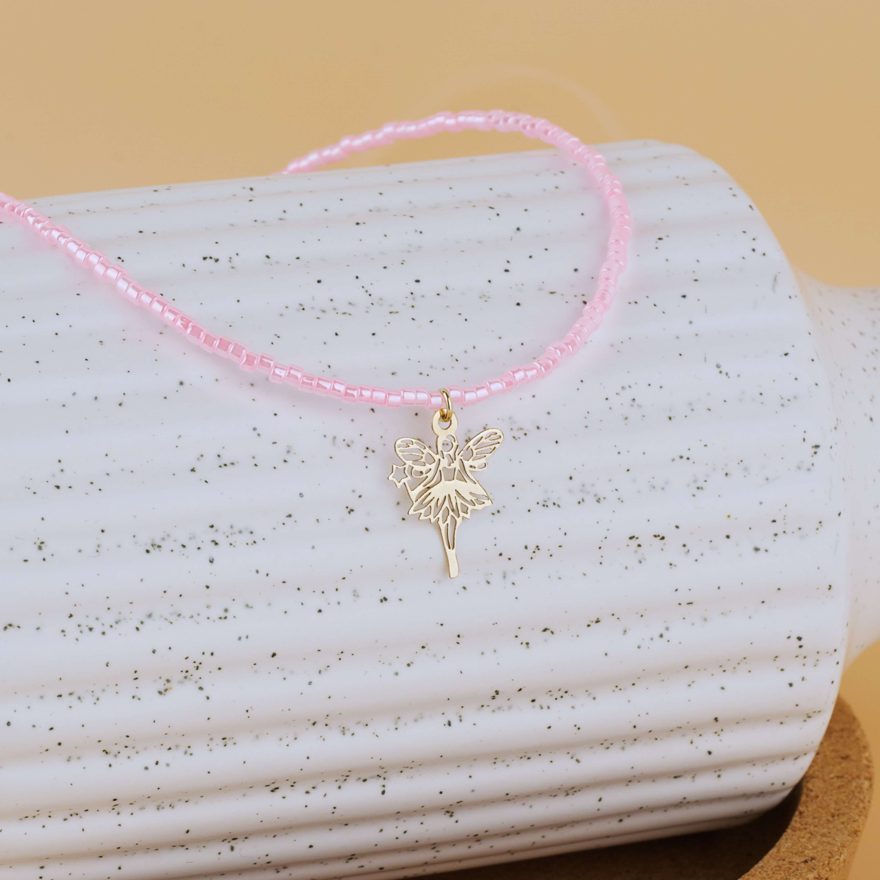 Chocker colorat cu margele Miyuki roz si pandantiv Zana Magica / Fairy din Aur 14K [3]