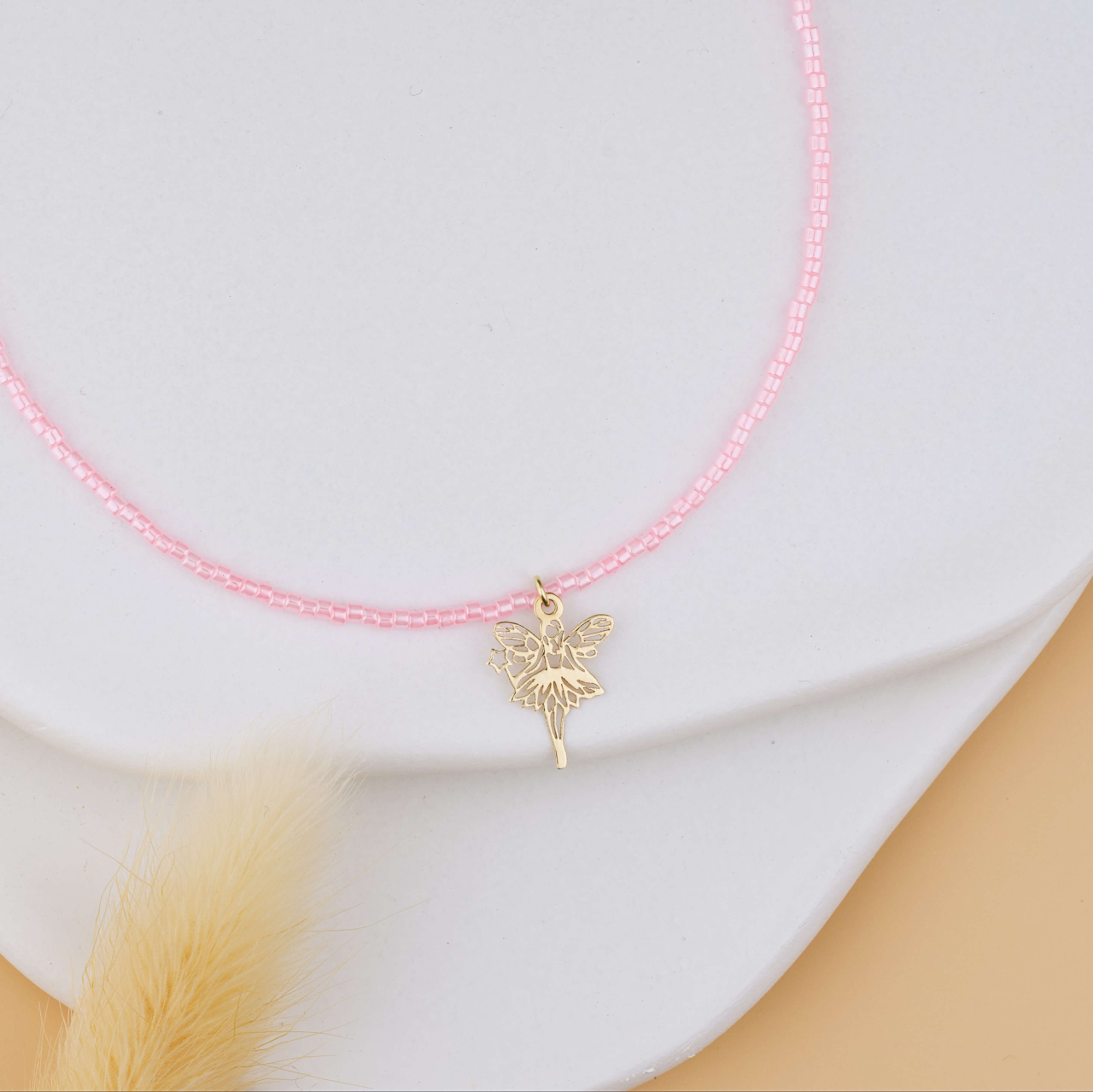 Chocker colorat cu margele Miyuki roz si pandantiv Zana Magica / Fairy din Aur 14K [2]