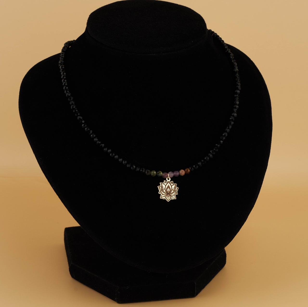 Choker negru Lotus din Aur - Onyx Negru si Turmalina Watermelon [3]