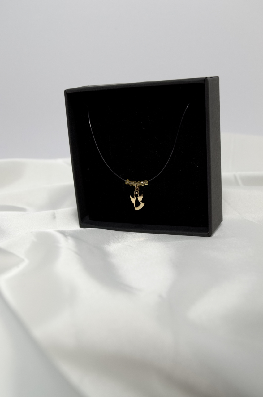Colier cu Ingeras din aur 14k si cristale pe fir transparent de guta [4]