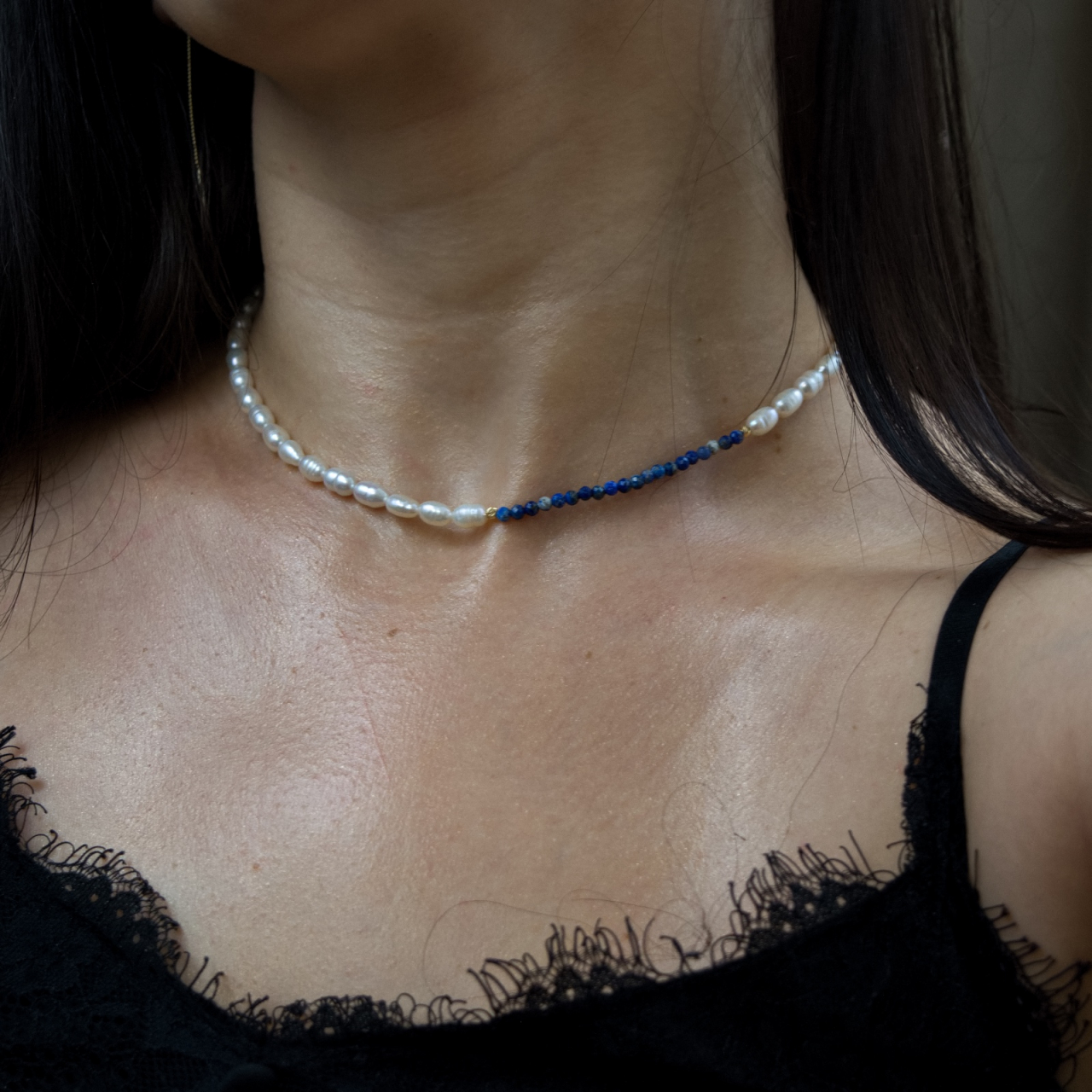 Colier din perle cu bile din aur si cristale naturale Lapis lazuli [3]