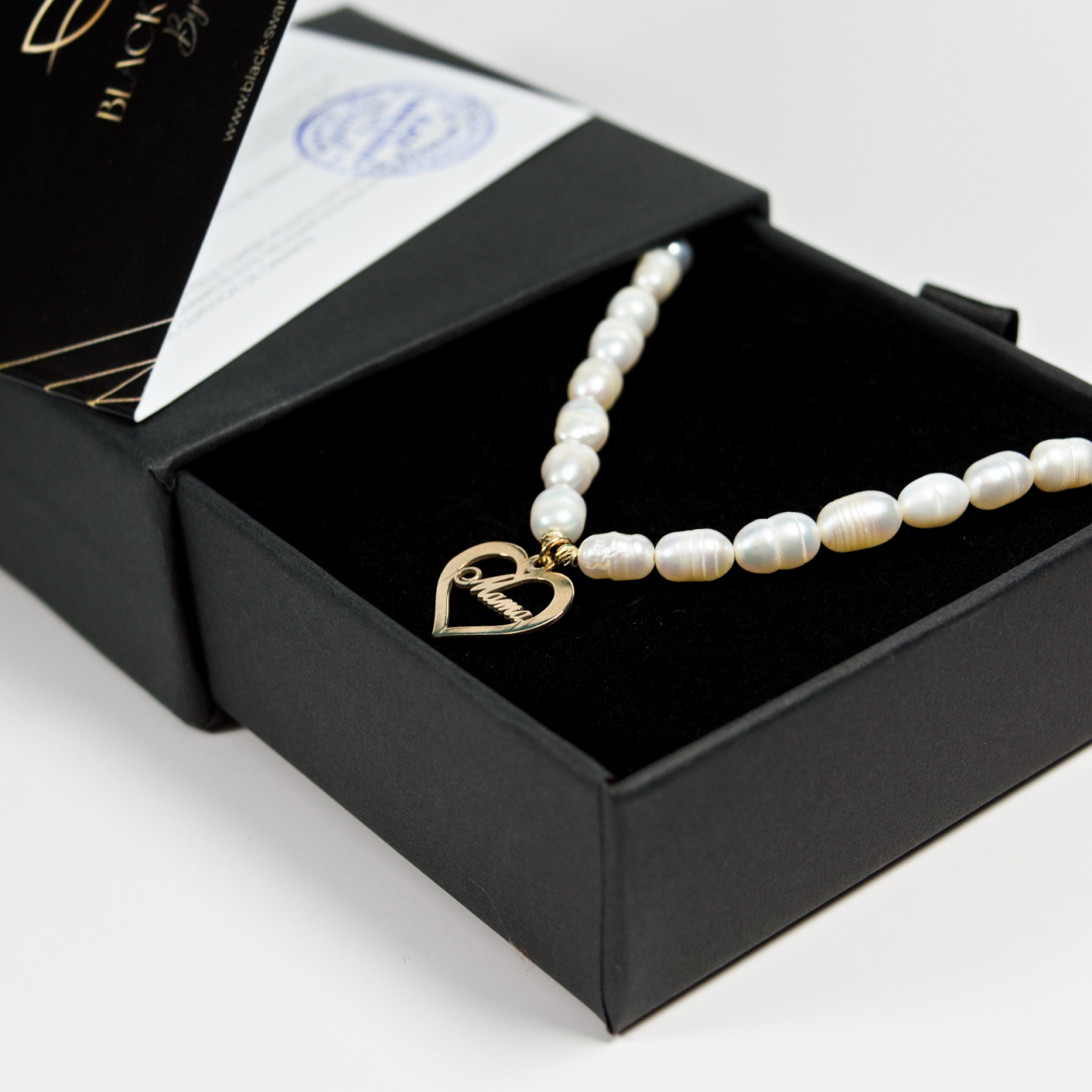 Colier din perle naturale cu pandativ inima - Mama din aur 14K - bilute din aur [3]