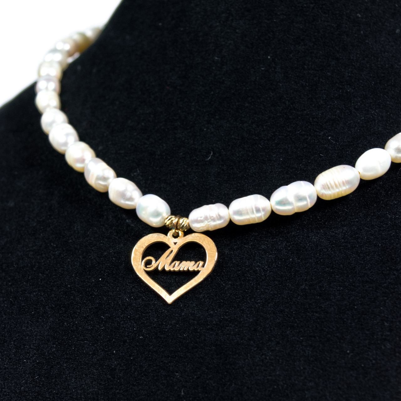 Colier din perle naturale cu pandativ inima - Mama din aur 14K - bilute din aur [2]