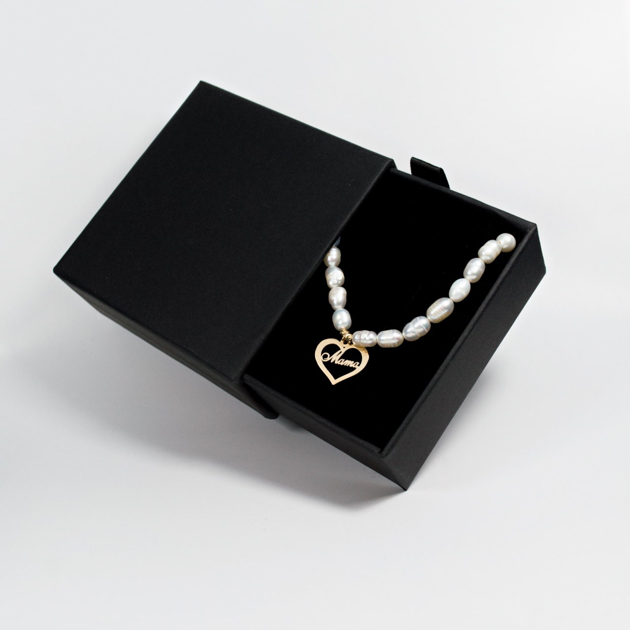 Colier din perle naturale cu pandativ inima - Mama din aur 14K - bilute din aur [5]