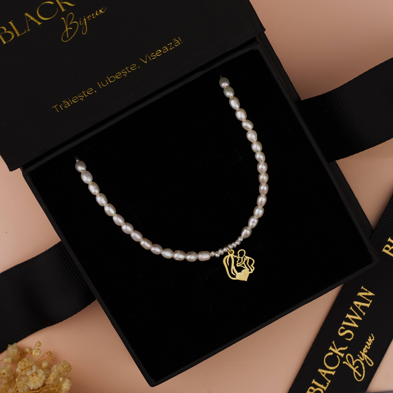 Colier perle naturale de cultura si pandantiv Mama si bebe Argint 925 Placat cu Aur 18K [2]