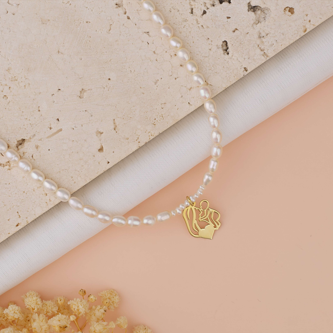 Colier perle naturale de cultura si pandantiv Mama si bebe Argint 925 Placat cu Aur 18K [3]