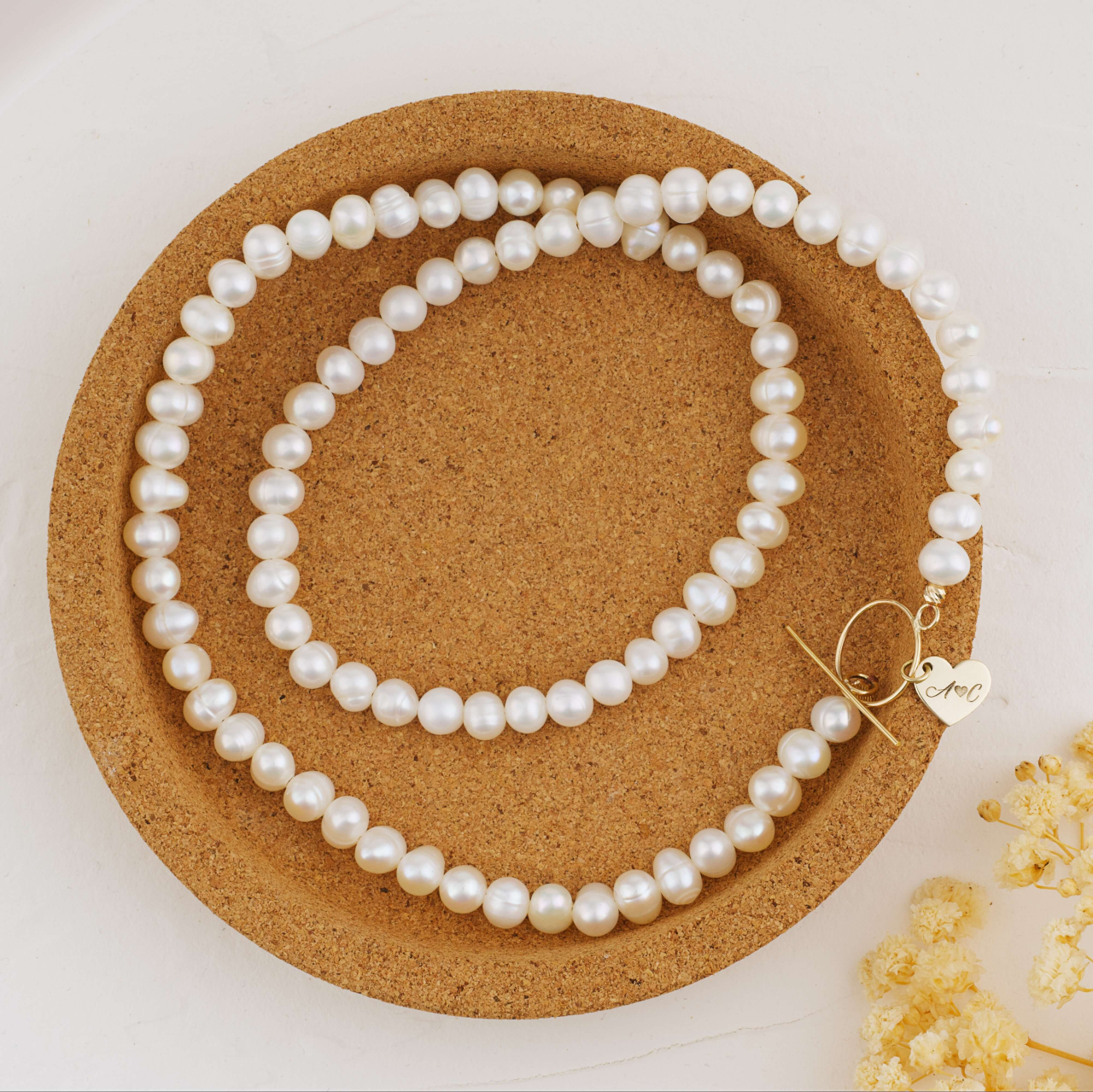 Colier din perle naturale cu inchizatoare toggle si inimioara din aur 14K [8]