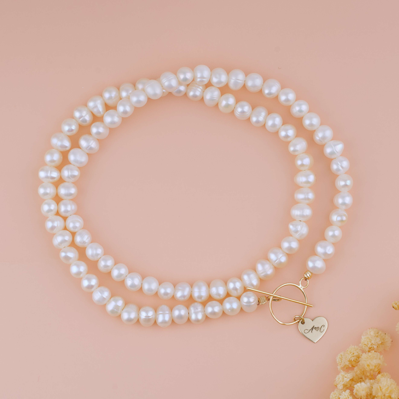 Colier din perle naturale cu inchizatoare toggle si inimioara din aur 14K [3]
