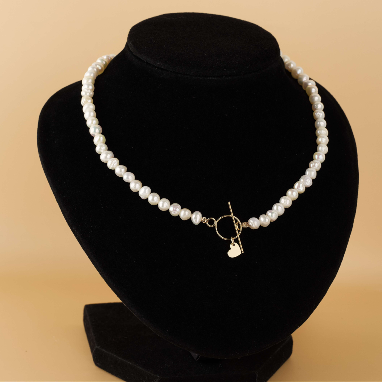 Colier din perle naturale cu inchizatoare toggle si inimioara din aur 14K [3]