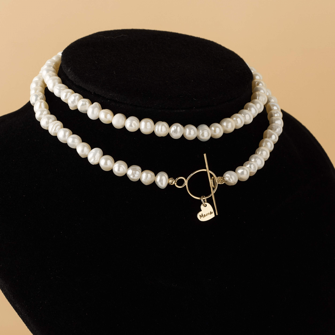 Colier din perle naturale cu inchizatoare toggle si inimioara din aur 14K [6]