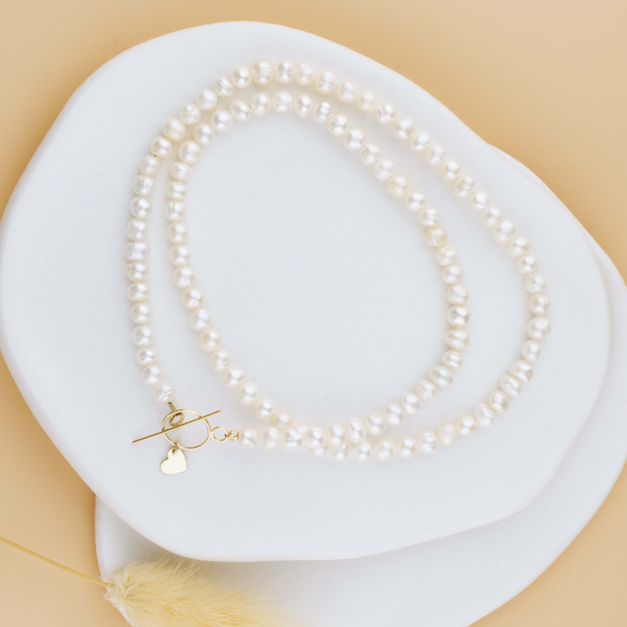 Colier din perle naturale cu inchizatoare toggle si inimioara din aur 14K [4]