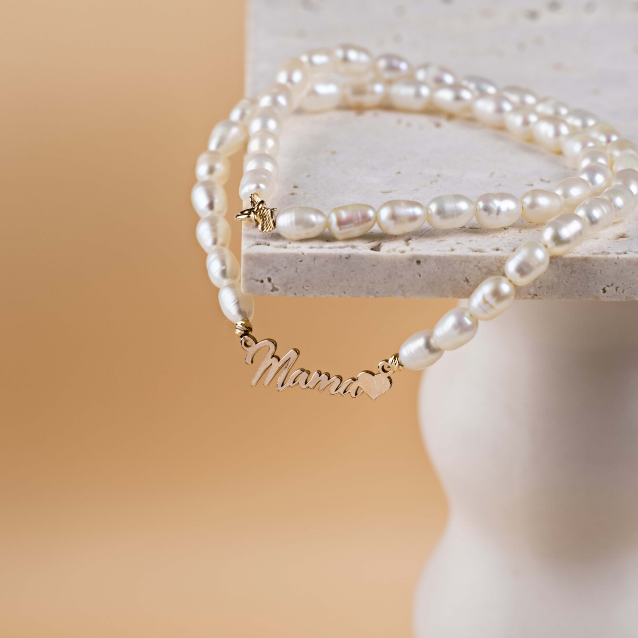 Colier din perle naturale cu link din aur 14K 'MAMA' [6]