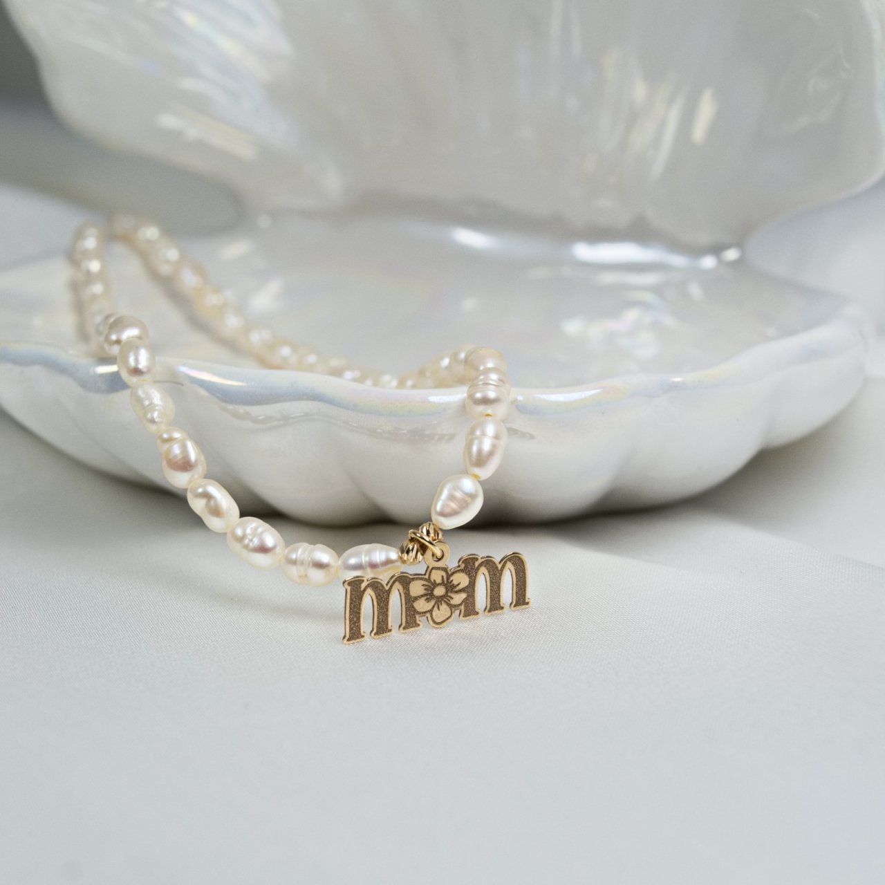 Colier din perle naturale cu pandantiv din aur 14K 'Mama' [6]