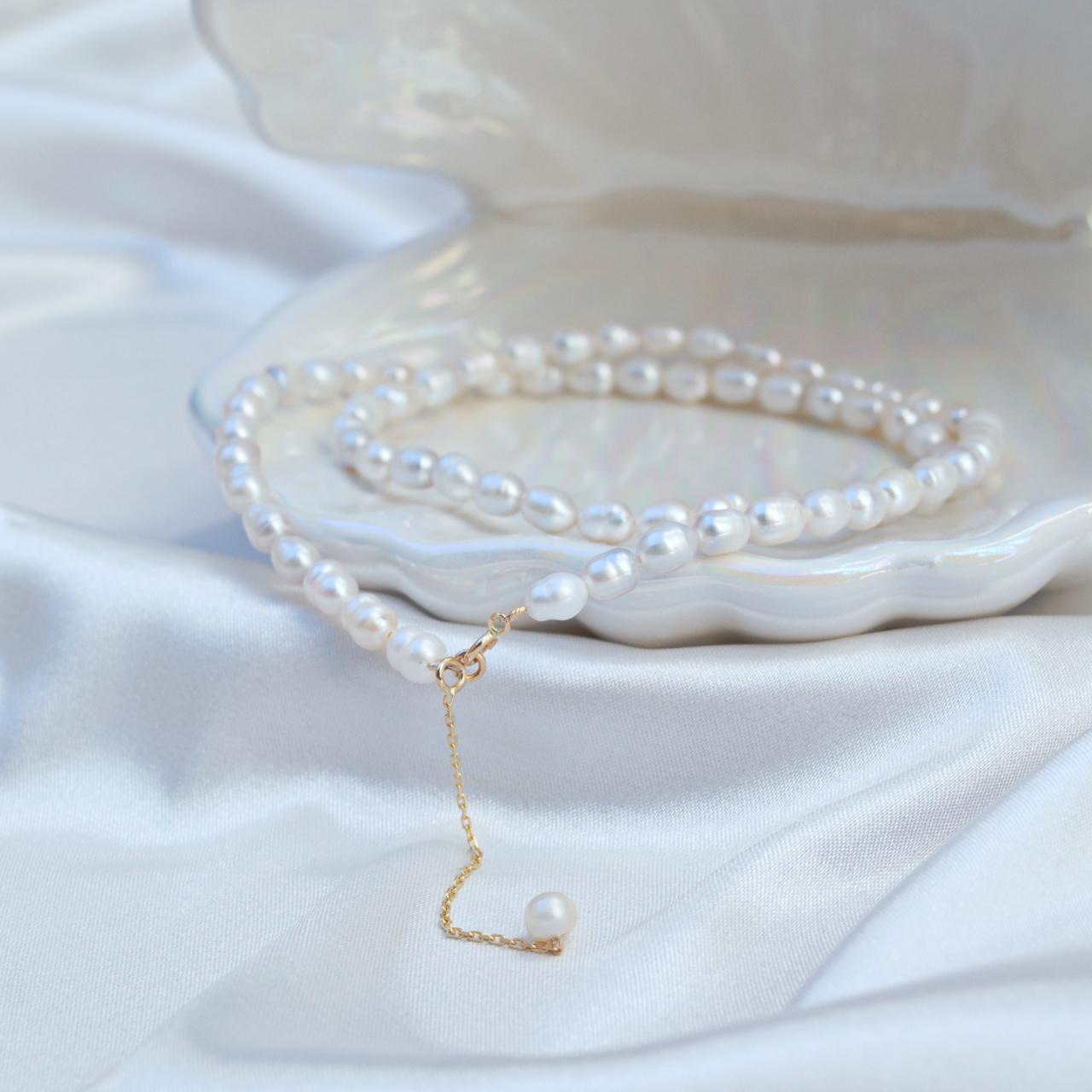 Colier din perle naturale de cultura cu extensie de lantisor din aur 14K [3]