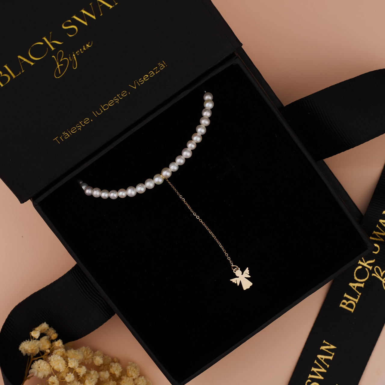 Set perle si Aur 14K - Colier si bratara din perle naturale si pandantive Ingeras din Aur 14K [5]