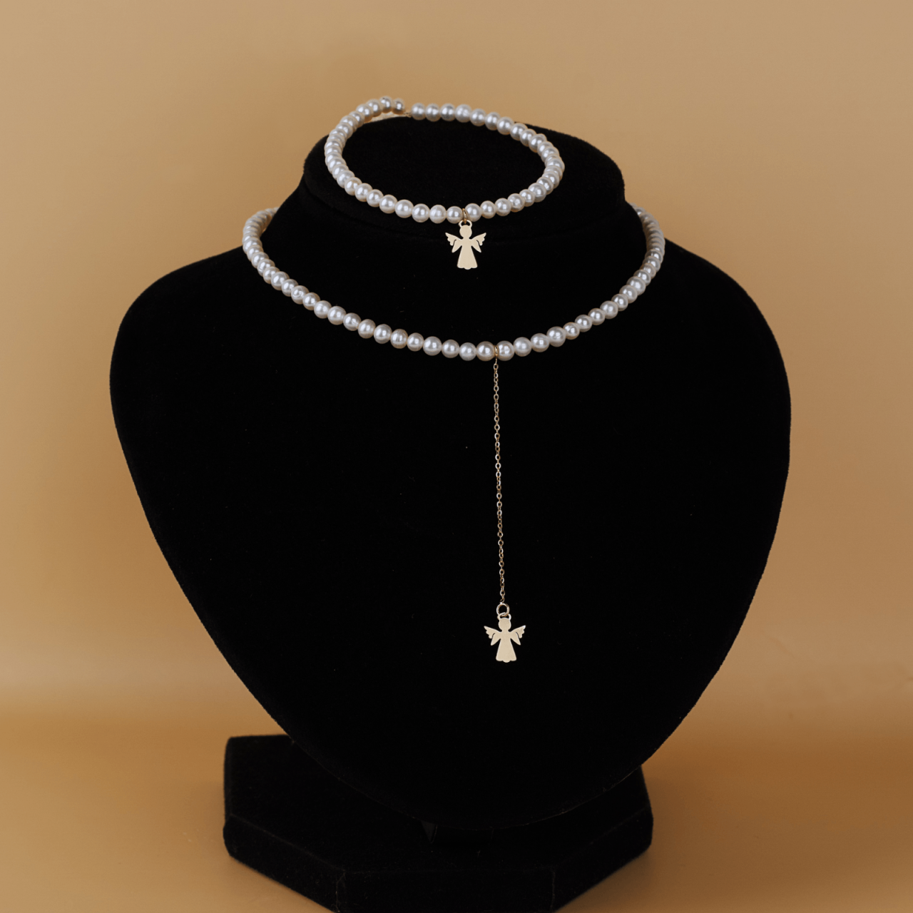 Set perle si Aur 14K - Colier si bratara din perle naturale si pandantive Ingeras din Aur 14K [2]